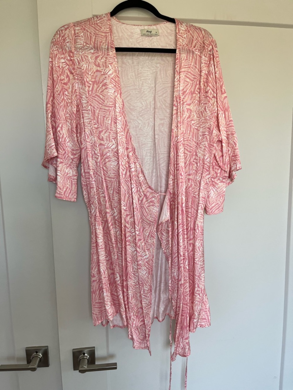 Maaji Pink and Cream Leaf-Print Wrap Dress - Picture 9 of 13